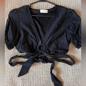 Black Cropped Tie-Around Shirt